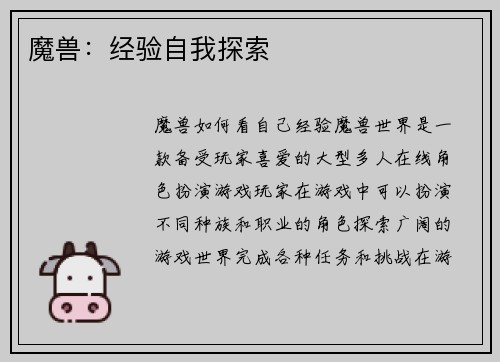 魔兽：经验自我探索